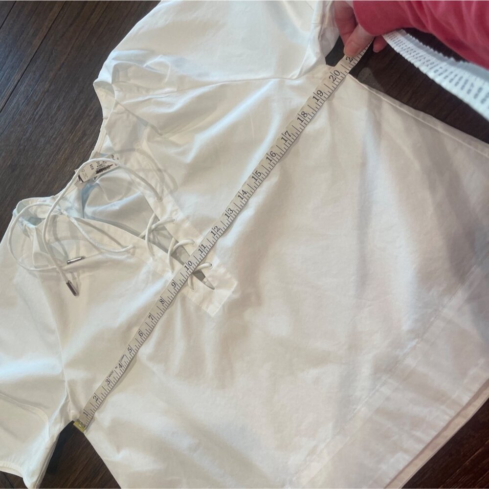 NWT Madewell Women's Sz S White Poplin Lace-Up Top Balloon Sleeves Lightweight - Picture 7 of 10